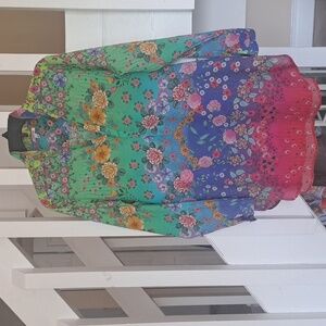 Johnny Was Pretty Floral Cotton Tunic w Pockets collar szM EUC